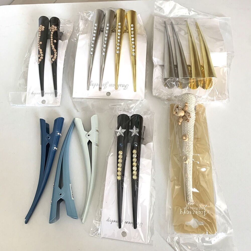Lot of 16 Hair Clips Rhinestones Adorned Various Colors New